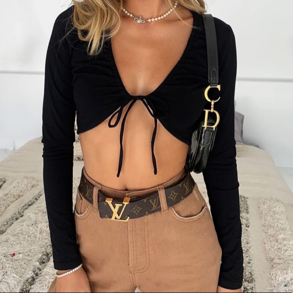 Tiger mist Longsleeve Crop top with Tie Front